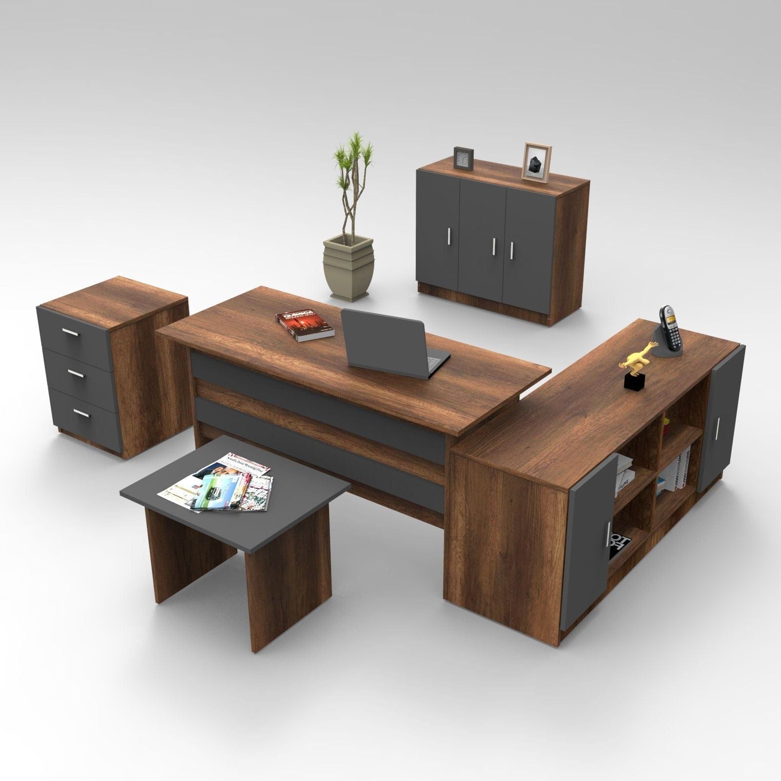 Set birou VO16-BA, nuc/gri antracit, PAL melaminat