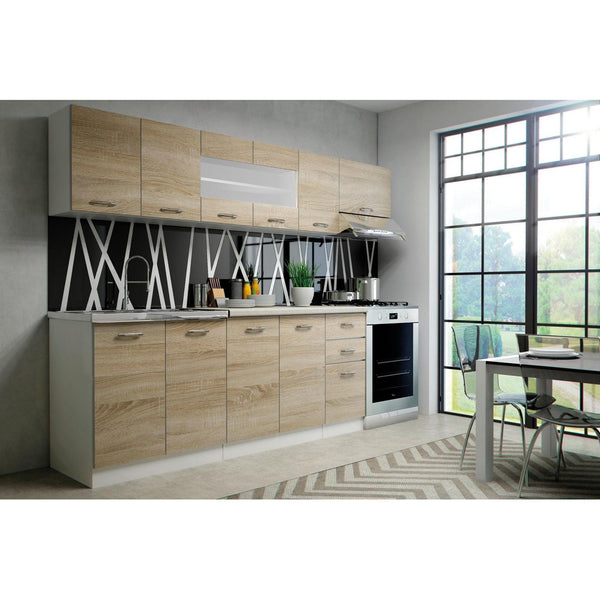 Set bucatarie PERLA, stejar sonoma/alb/crem, PAL laminat, 260 cm