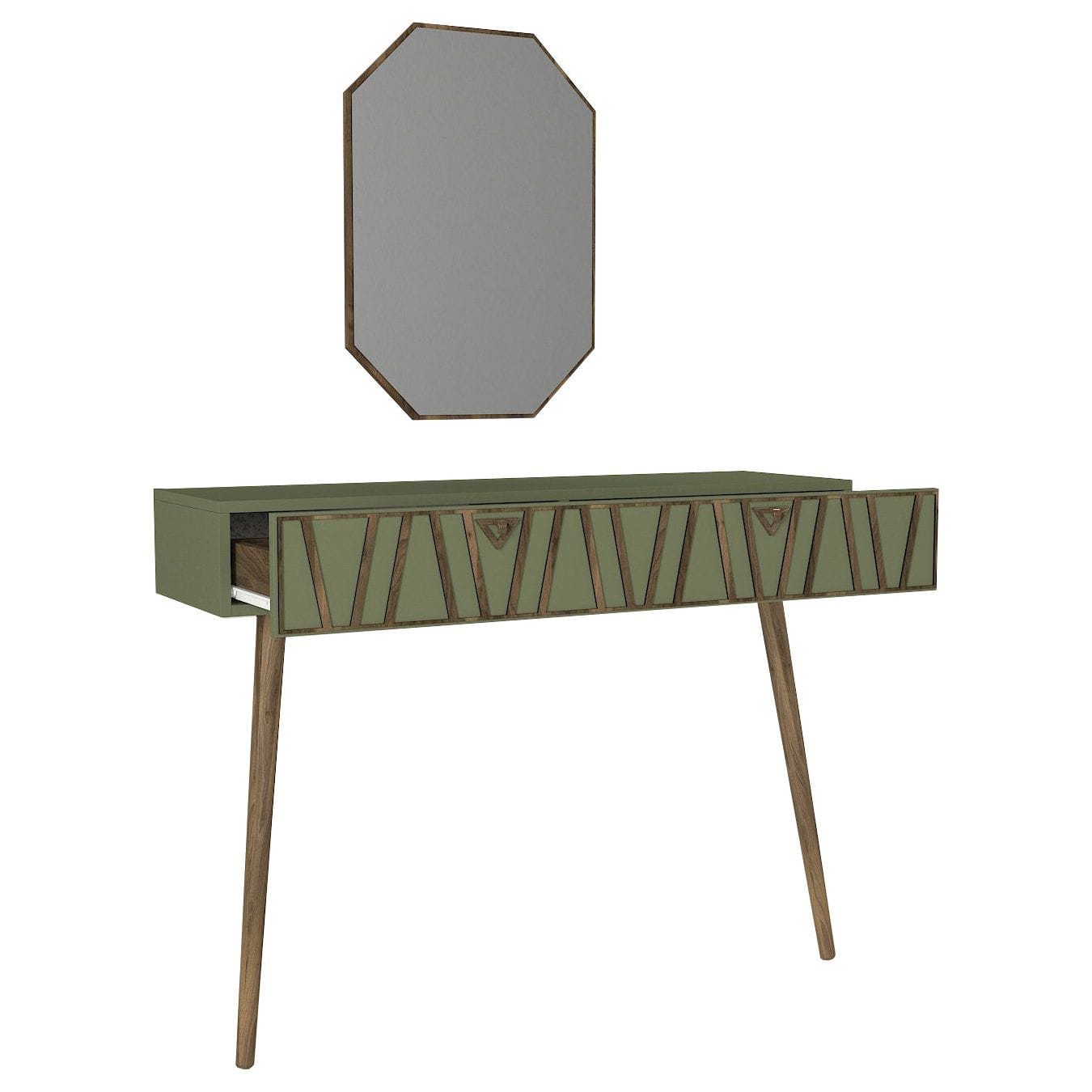 Set consola cu oglinda 804TRH3503, verde/nuc, PAL melaminat/lemn de fag