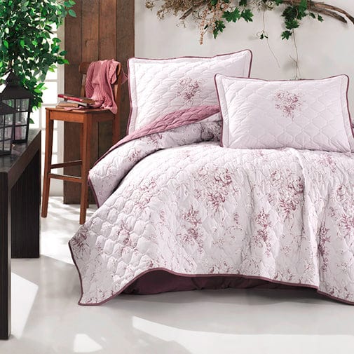Set cuvertura matlasata pat dublu ESTE V2, crem, bumbac, 240x260 cm, cu 2 fete de perna