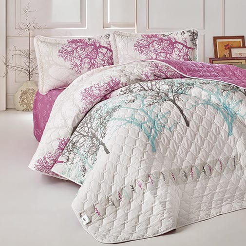 Set cuvertura matlasata pat dublu MIDAS V1, multicolor, bumbac, 240x260 cm, cu 2 fete de perna