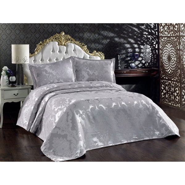 Set cuvertura pat dublu BESTE, gri, bumbac, 240x260 cm, cu 2 fete de perna