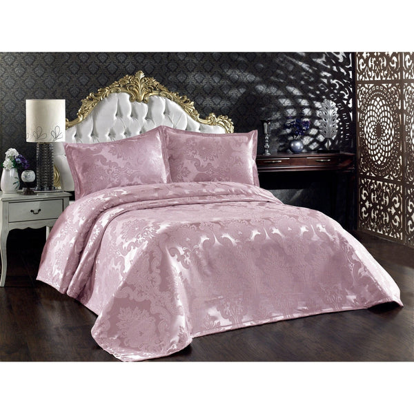 Set cuvertura pat dublu BESTE, roz pudra, bumbac, 240x260 cm, cu 2 fete de perna