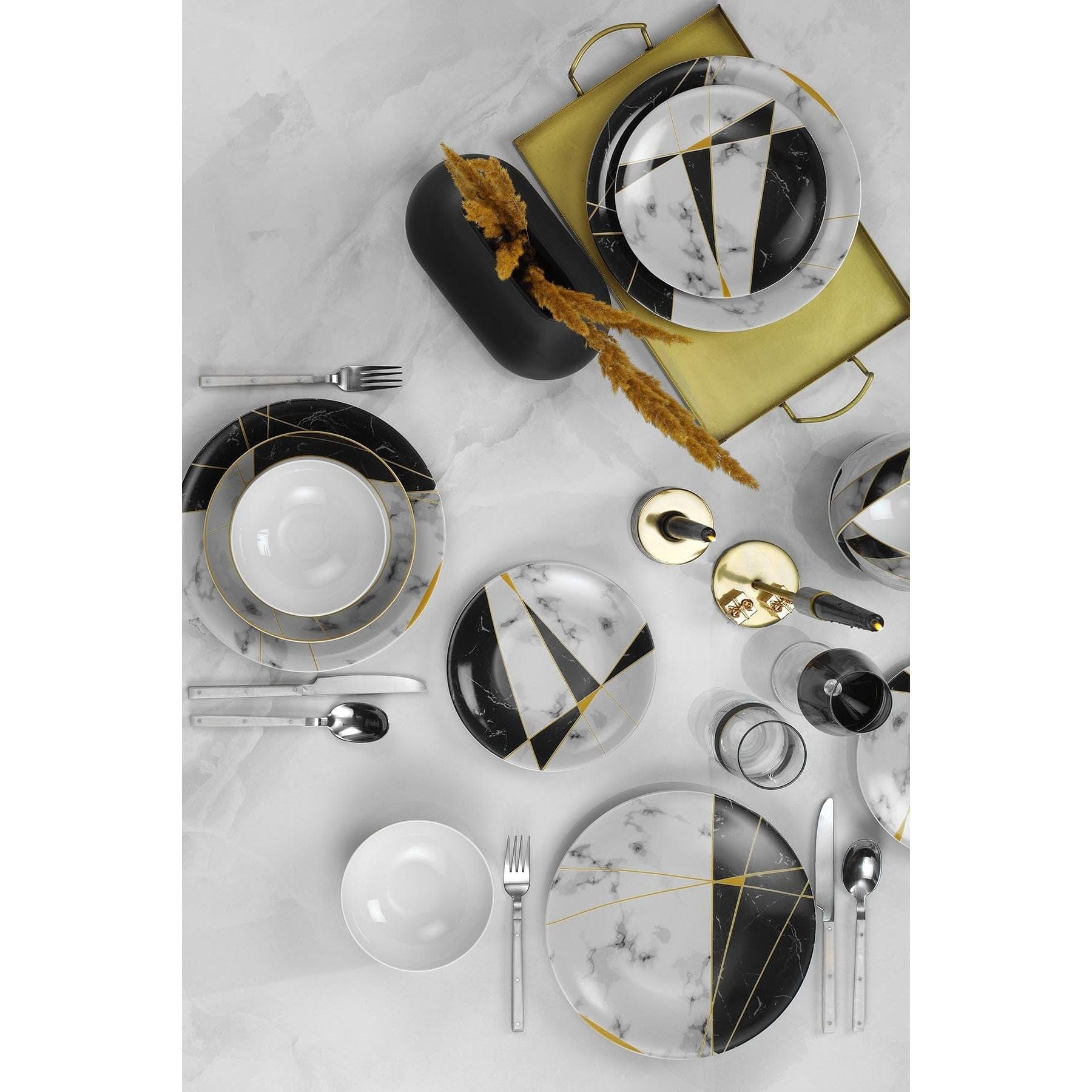 Set de cina 710KTP2983, 24 piese, multicolor, portelan