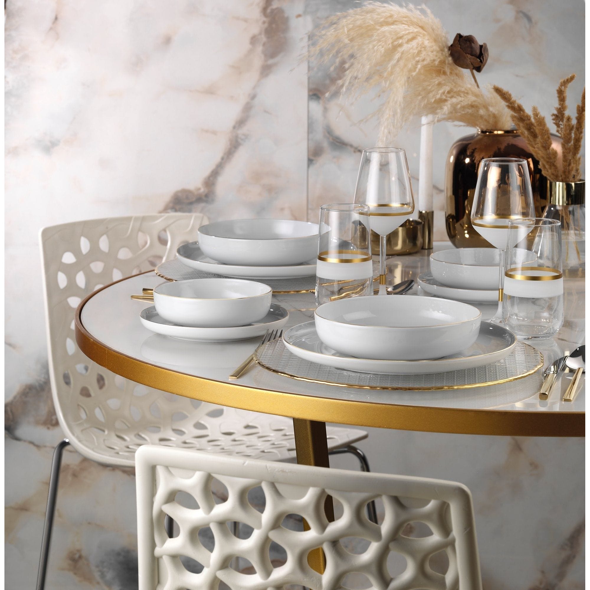 Set de cina MOD24Y220, 24 piese, alb, portelan