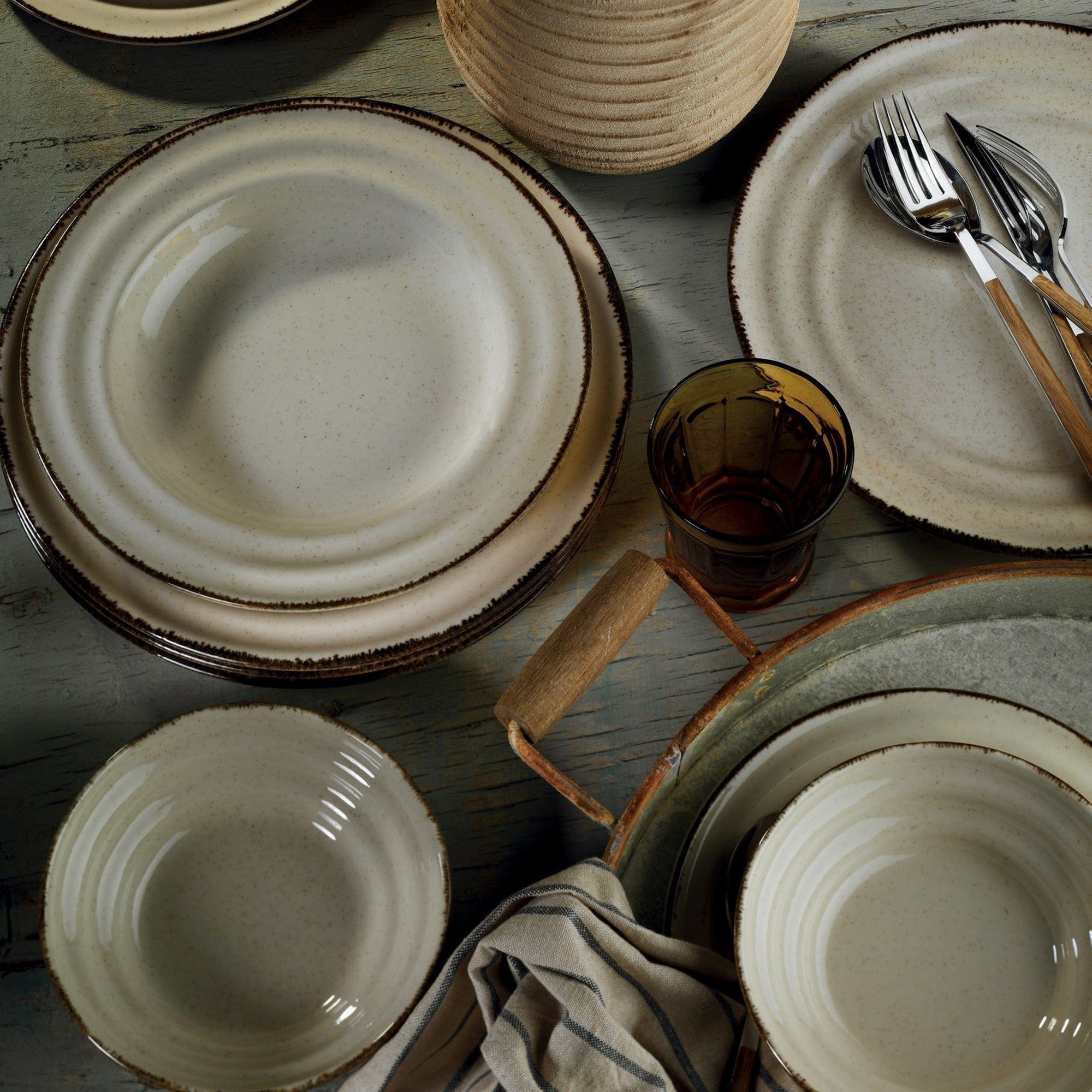 Set de cina TN24Y2730P02, 24 piese, bej, portelan