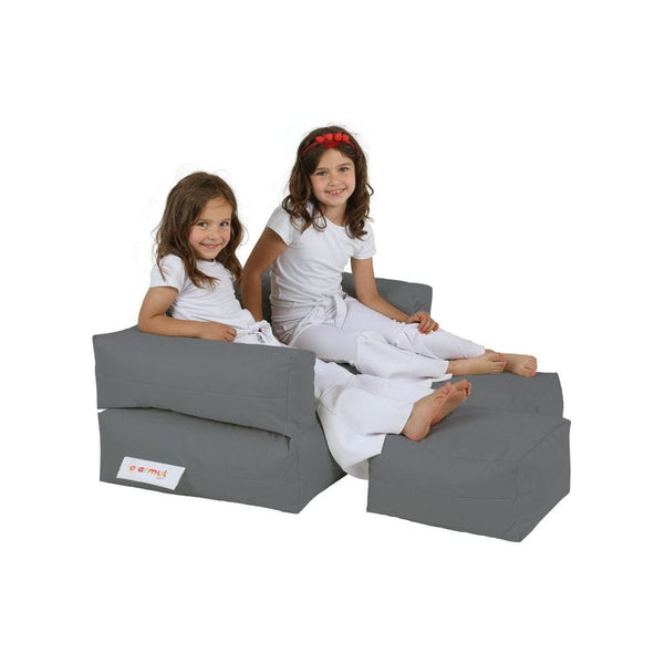 Set fotoliu cu 2 taburete pentru copii 248FRN1228, gri, poliester, 100x40x50 cm