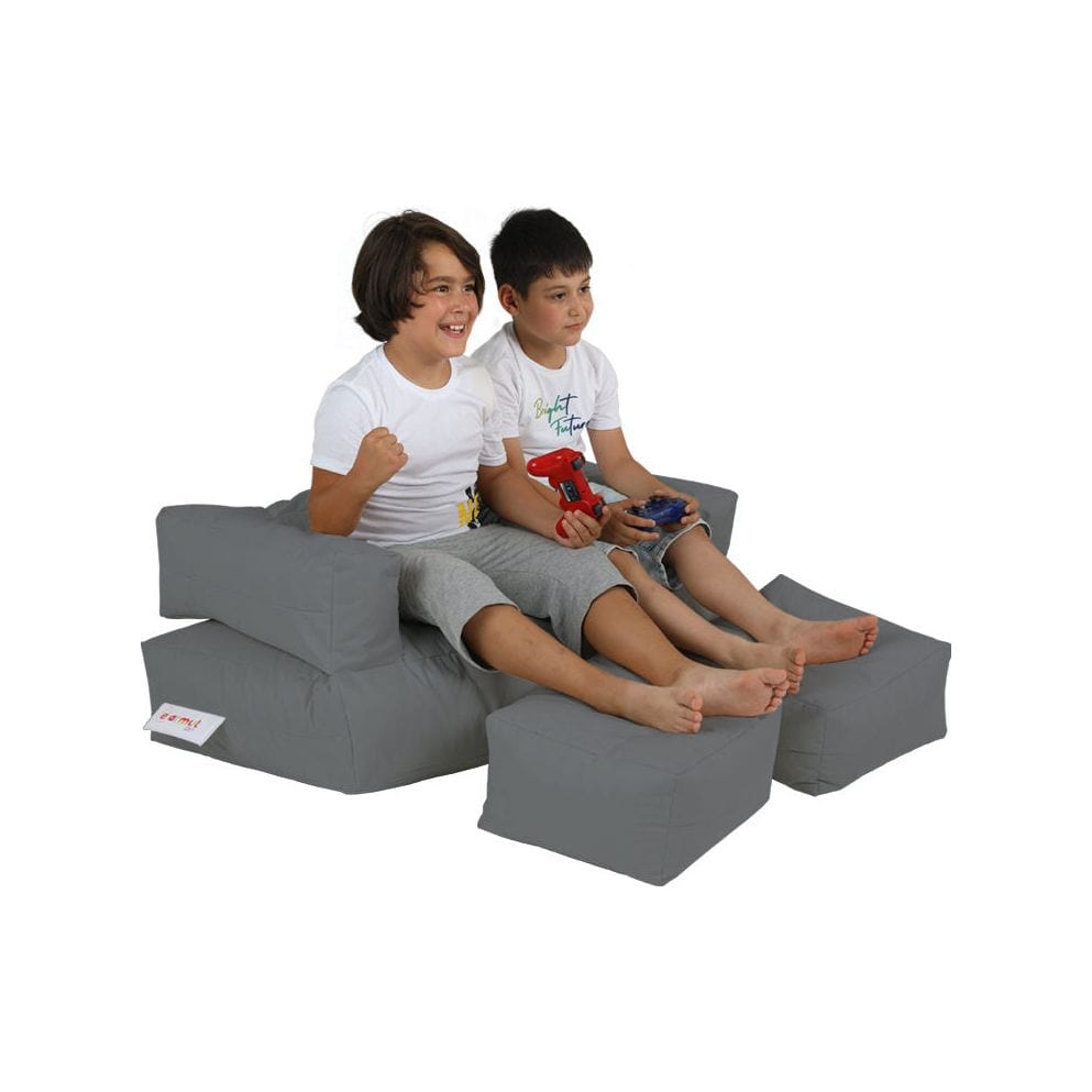 Set fotoliu cu 2 taburete pentru copii 248FRN1228, gri, poliester, 100x40x50 cm