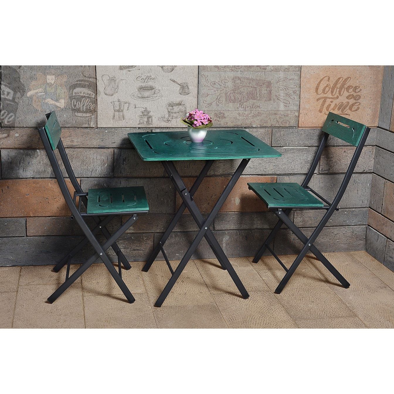 Set gradina BISTRO, verde/negru, cu masuta si 2 scaune