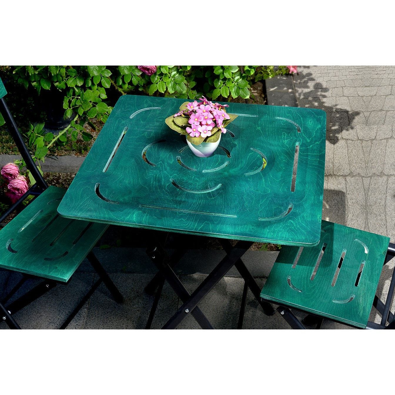 Set gradina BISTRO, verde/negru, cu masuta si 2 scaune