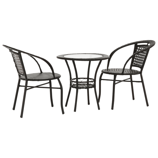 Set gradina LASAN, maro, ratan sintetic/sticla/otel, cu masuta si 2 scaune