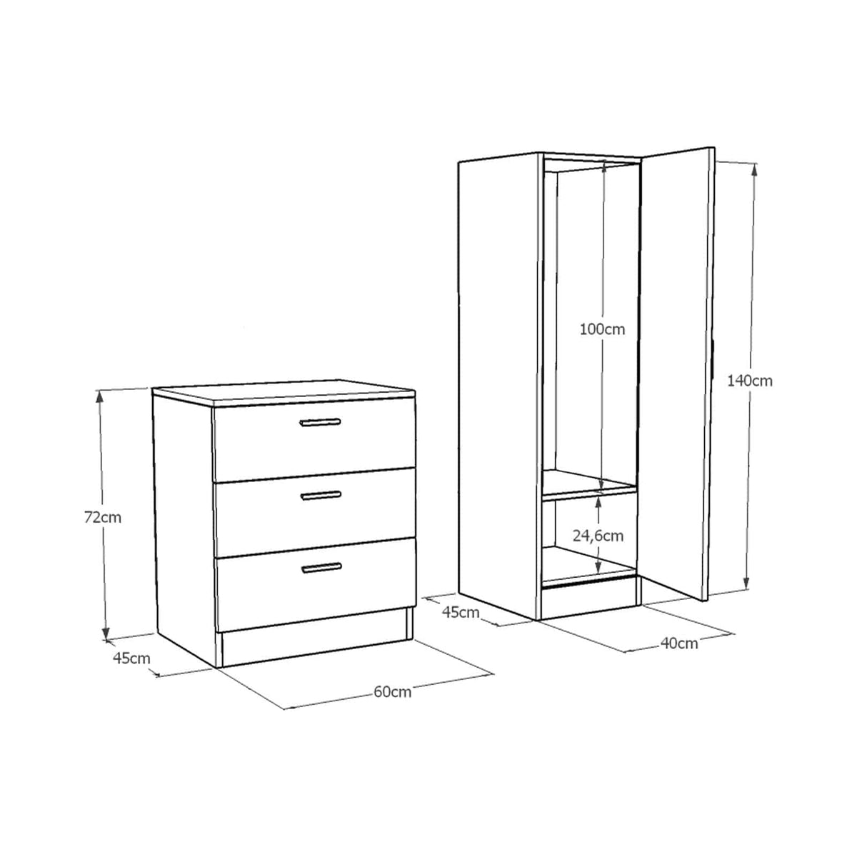 Set hol CC6-AA, stejar/gri antracit, PAL melaminat, format din dulap si comoda