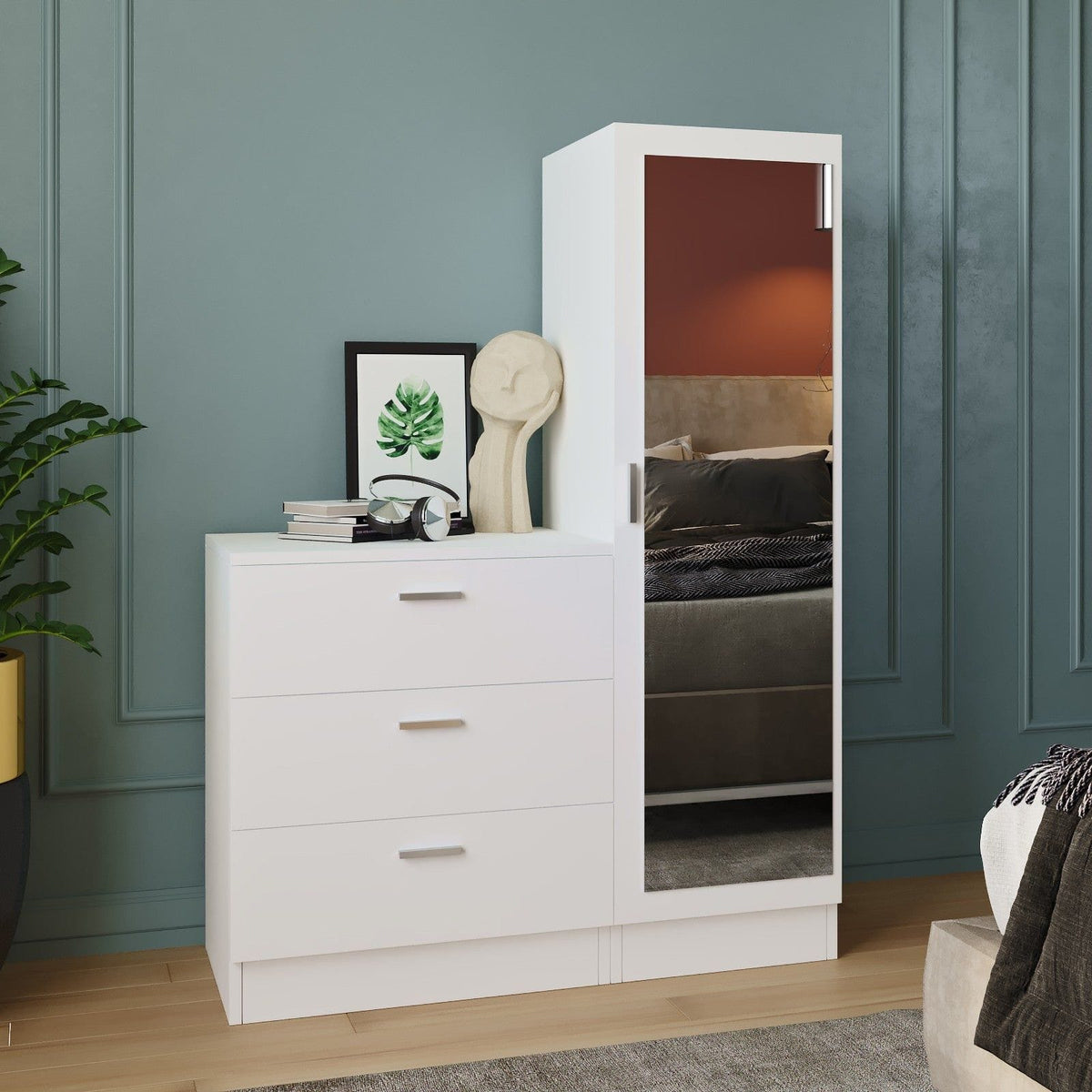 Set hol CC6-W, alb, PAL melaminat, format din dulap si comoda