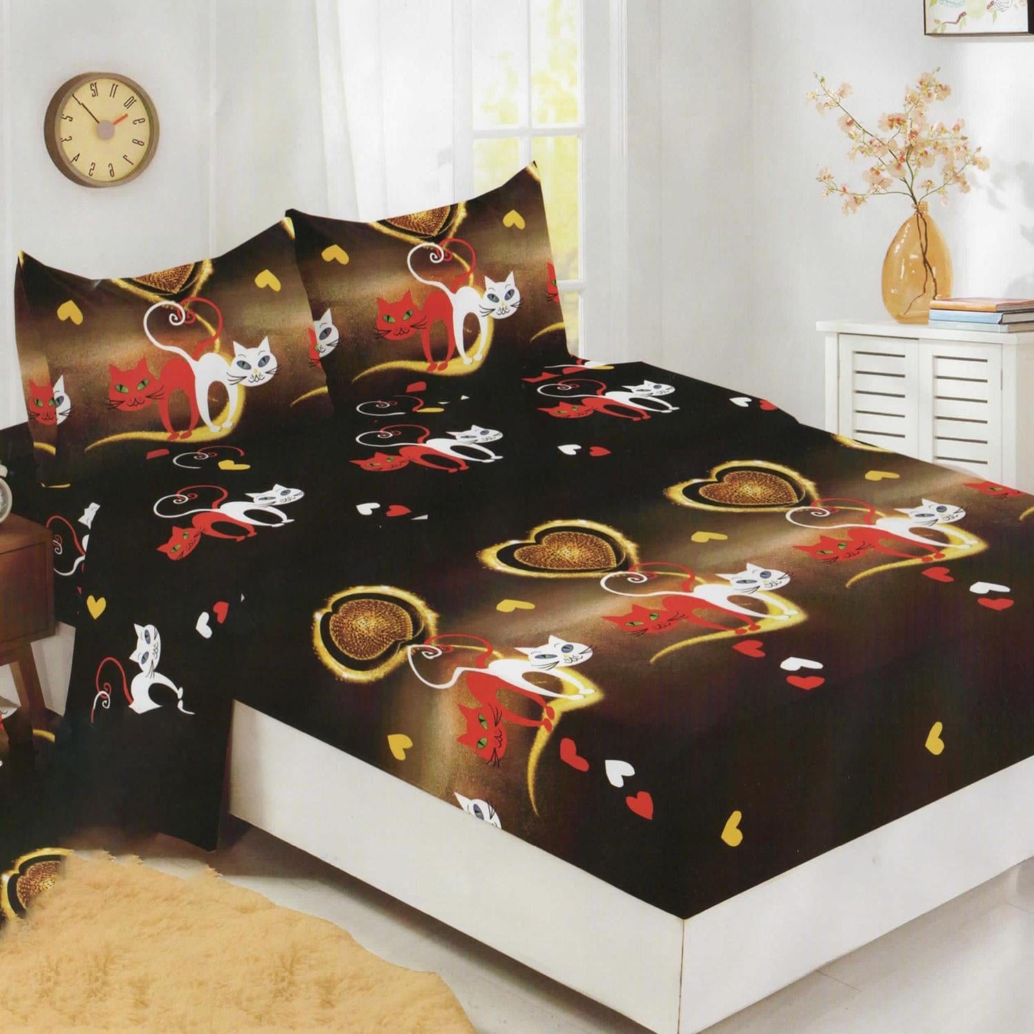 Set husa pat finet HF160-18, multicolor, bumbac/poliester, 160x200 cm, cu 2 fete de perna