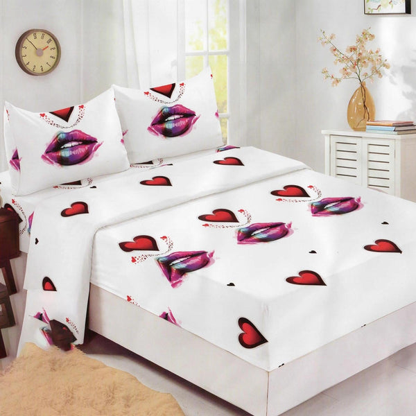 Set husa pat finet HF160-20, alb, bumbac/poliester, 160x200 cm, cu 2 fete de perna