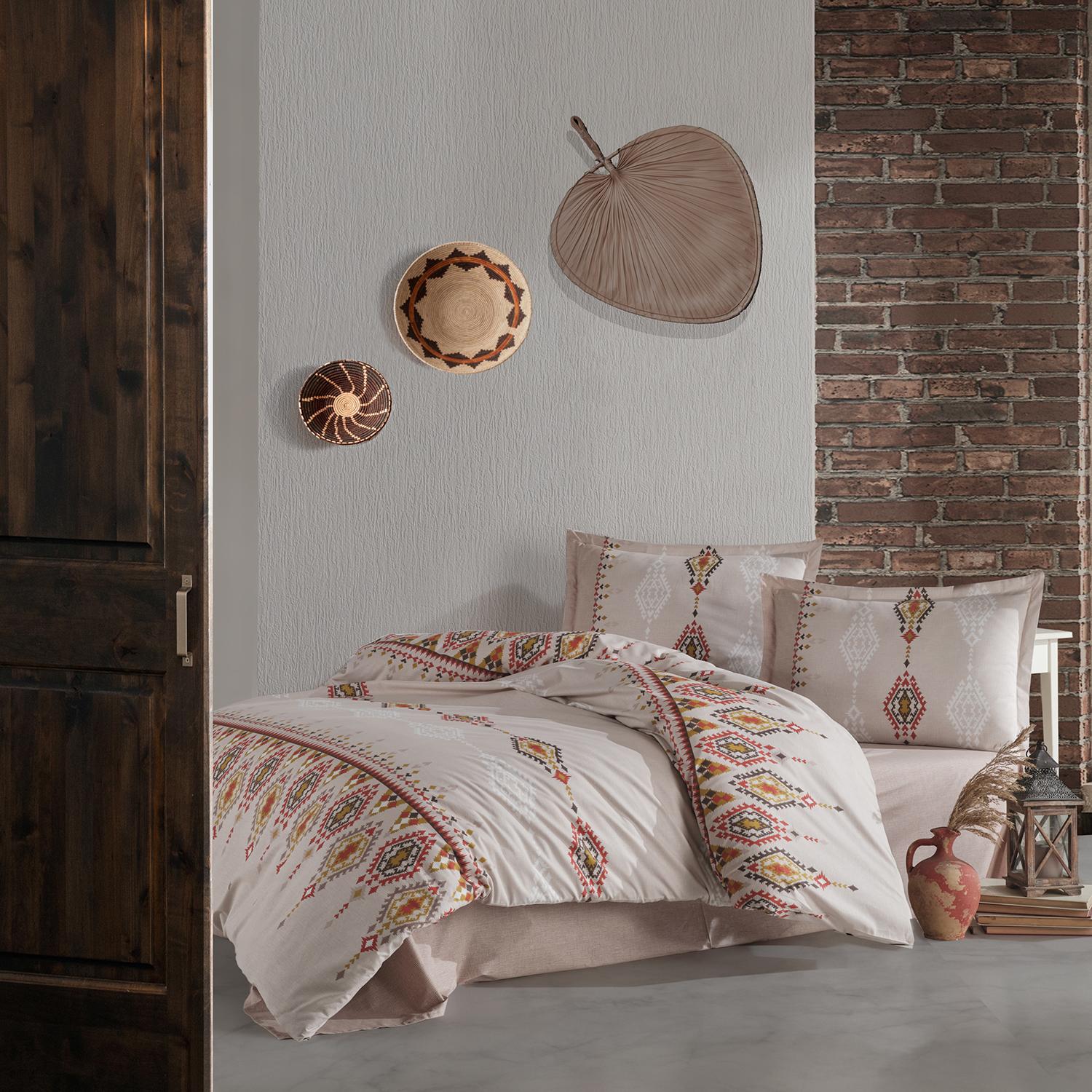 Set lenjerie pat clasy king size ETHNICA, bumbac, multicolor, 240x260 cm, cu cearceaf pat, cearceaf pilota si 2 fete de perna