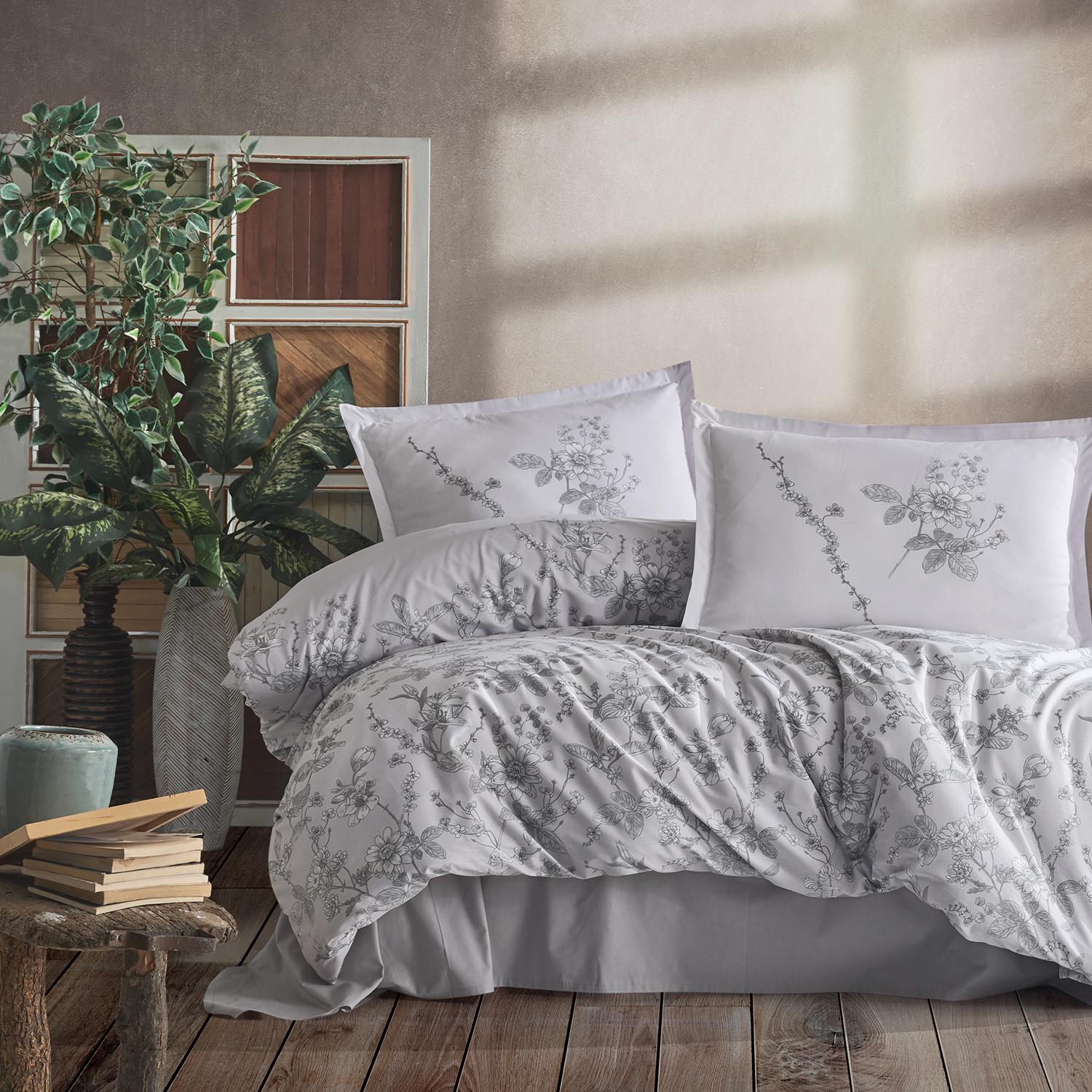 Set lenjerie pat clasy king size MESSINA, bumbac, gri, 240x260 cm, cu cearceaf pat, cearceaf pilota si 2 fete de perna