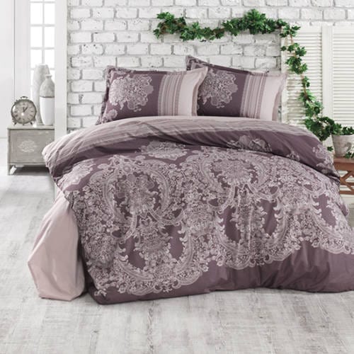 Set lenjerie pat clasy king size OSLO V2, bumbac, mov, 240x260 cm, cu cearceaf pat, cearceaf pilota si 2 fete de perna