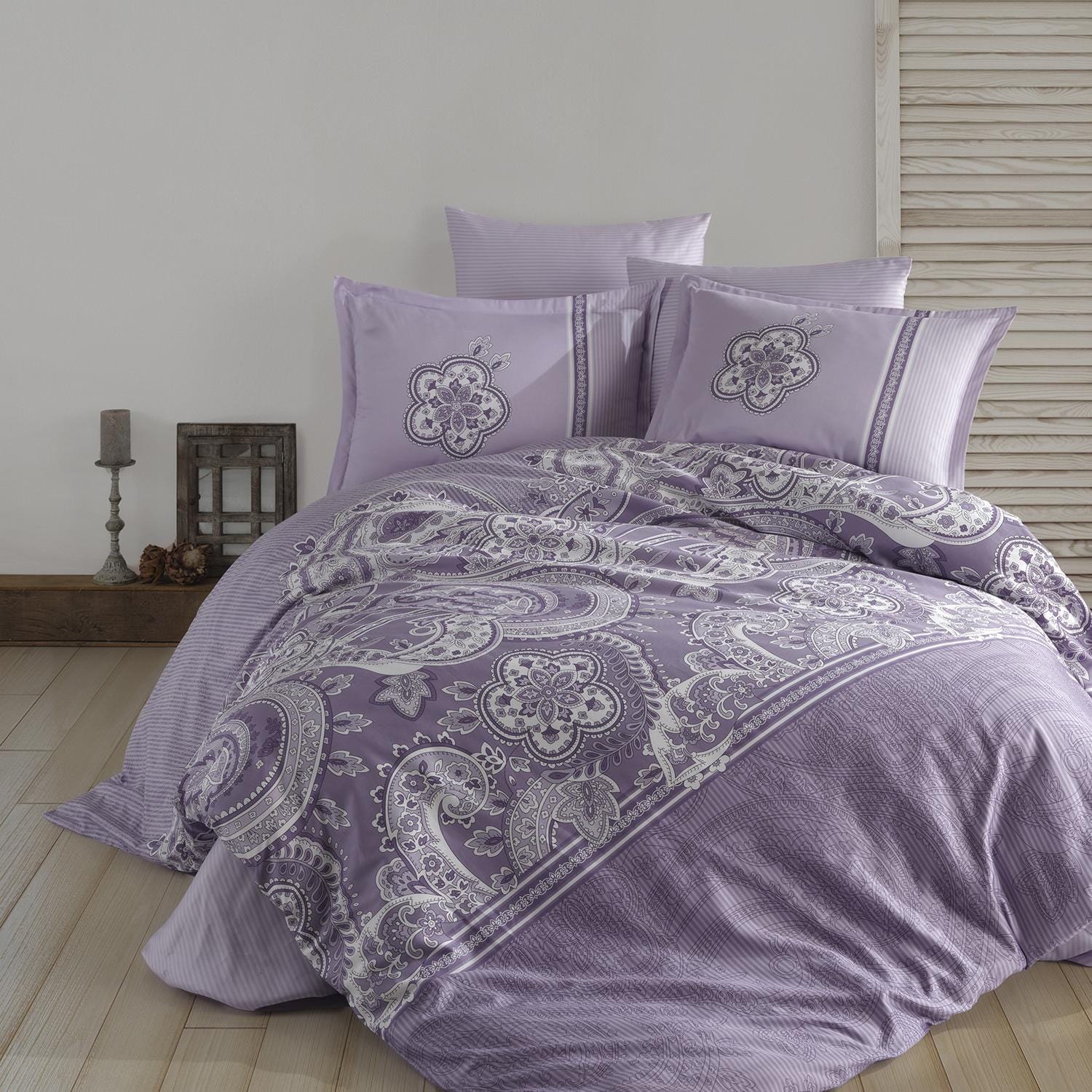 Set lenjerie pat clasy king size PELLINI V2, bumbac, mov, 240x260 cm, cu cearceaf pat, cearceaf pilota si 2 fete de perna