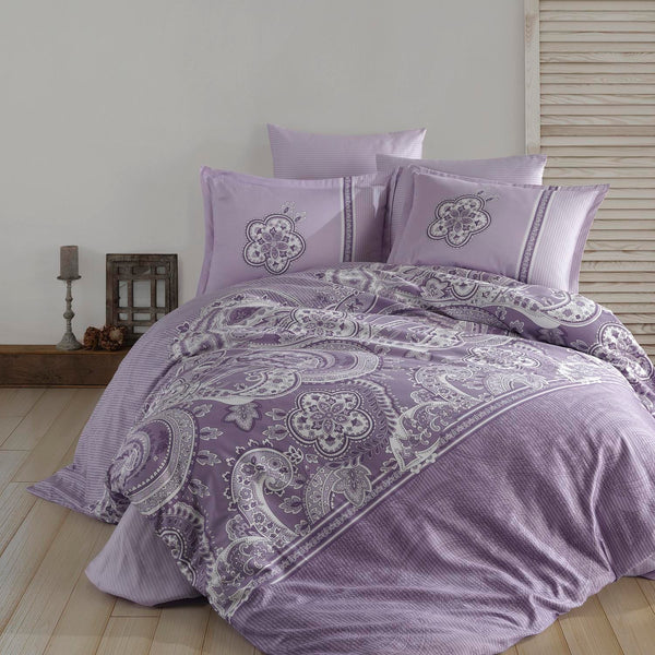 Set lenjerie pat clasy king size PELLINI V2, bumbac, mov, 240x260 cm, cu cearceaf pat, cearceaf pilota si 2 fete de perna