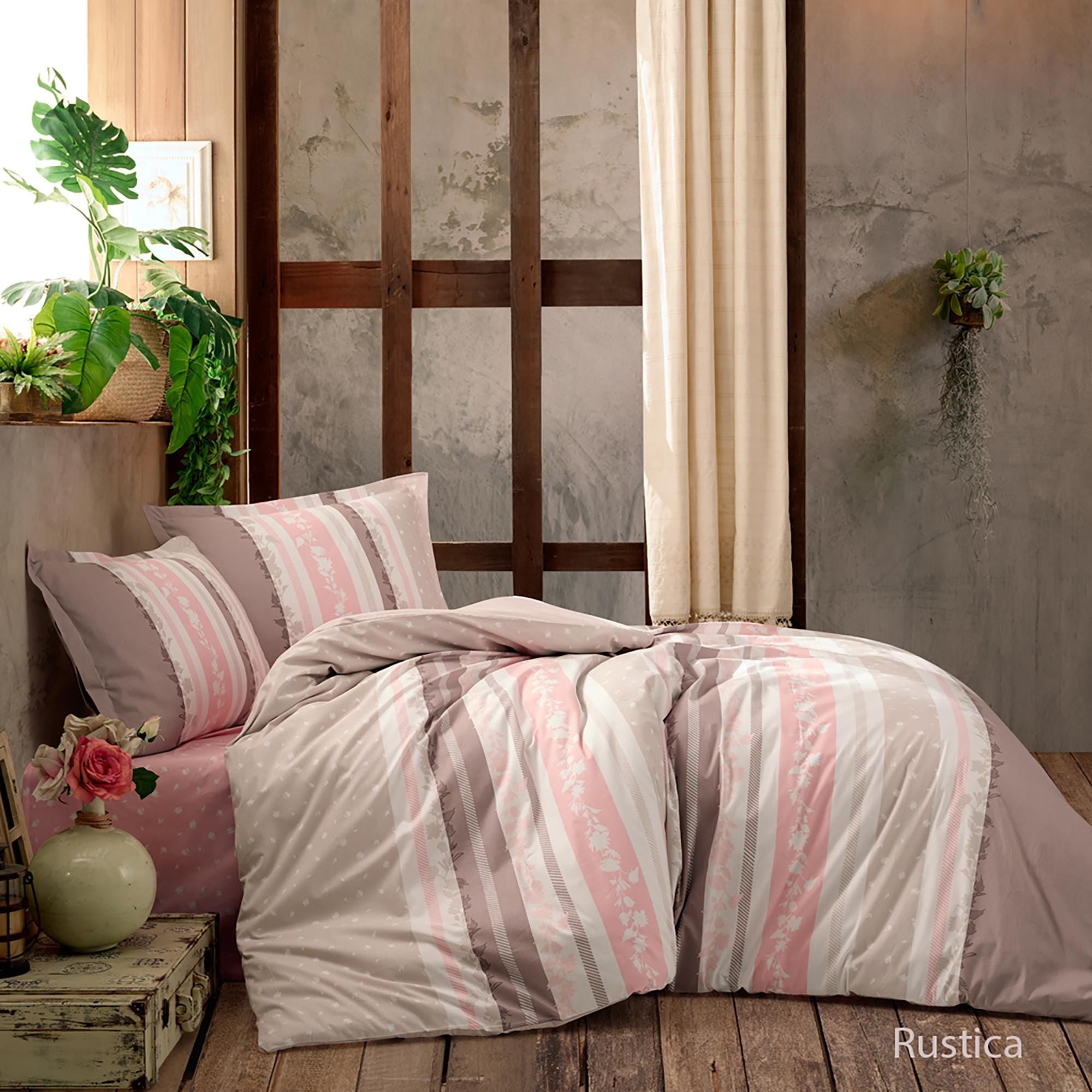 Set lenjerie pat clasy king size RUSTICA, bumbac, multicolor, 240x260 cm, cu cearceaf pat, cearceaf pilota si 2 fete de perna