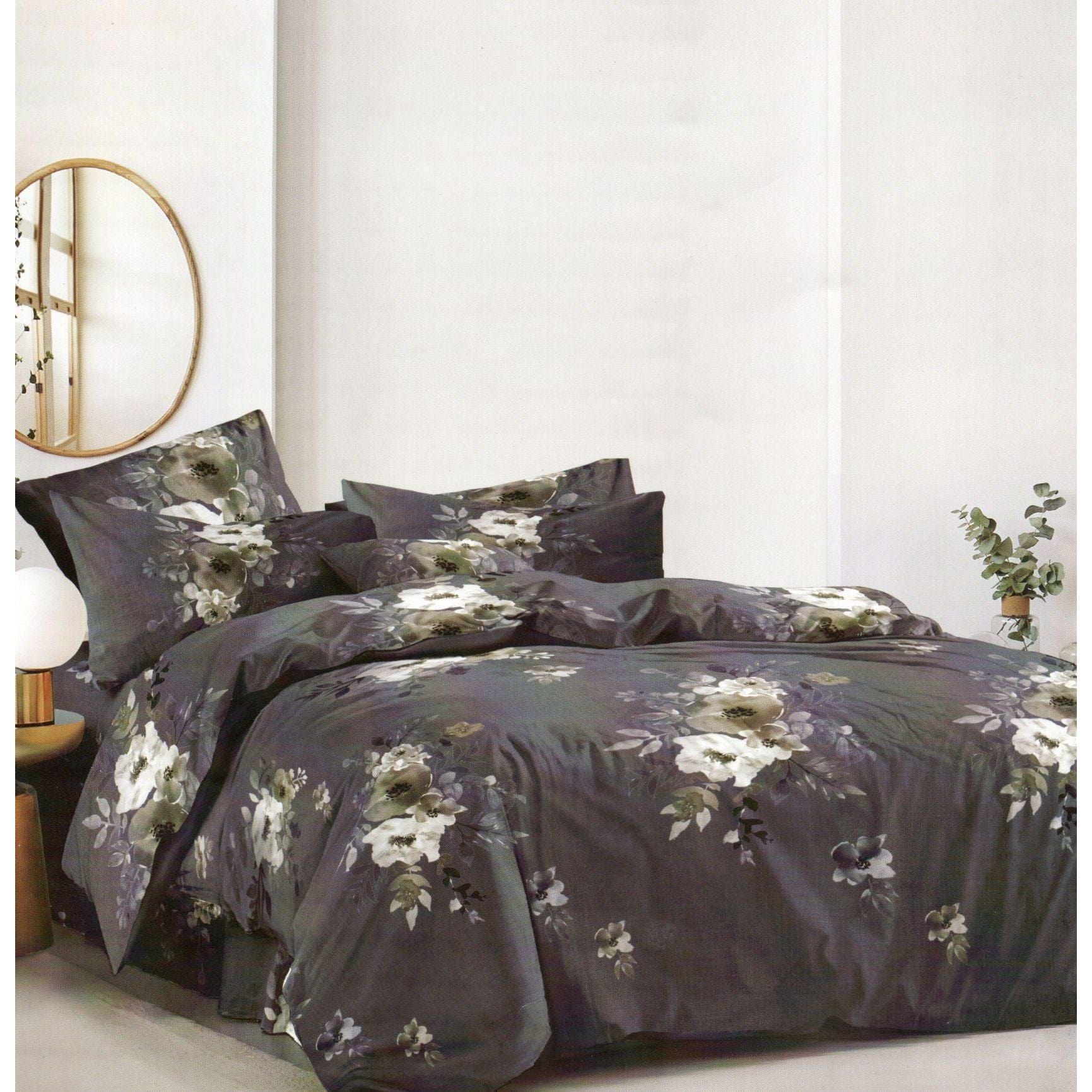 Set lenjerie pat ELVO ELV91, bumbac/poliester, gri, 220x230 cm, cu cearceaf pat, cearceaf pilota si 2 fete de perna