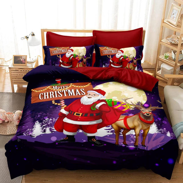 Set lenjerie pat finet F-XMAS28, material textil, multicolor, 220x230 cm, cu cearceaf pat, cearceaf pilota si 4 fete de perna