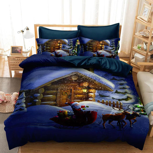 Set lenjerie pat finet F-XMAS40, poliester/bumbac finet, multicolor, 220x230 cm, cu cearceaf pat, cearceaf pilota si 4 fete de perna