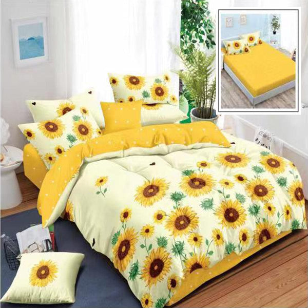 Set lenjerie pat finet HF6P13, bumbac, galben, 160-180x200 cm, cu husa pat, cearceaf pilota si 4 fete de perna