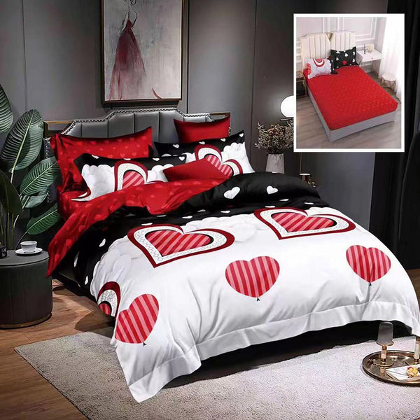 Set lenjerie pat finet HF6P23, bumbac, multicolor, 160-180x200 cm, cu husa pat, cearceaf pilota si 4 fete de perna