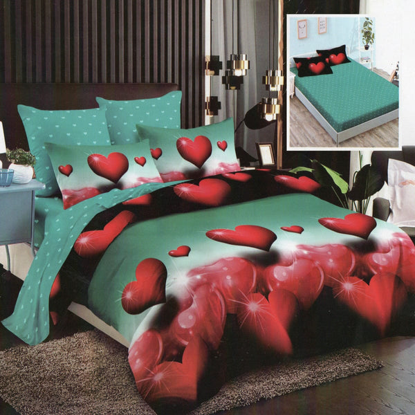 Set lenjerie pat finet HF6P25, bumbac, multicolor, 160-180x200 cm, cu husa pat, cearceaf pilota si 4 fete de perna