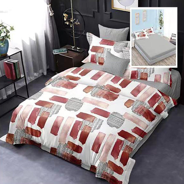 Set lenjerie pat finet HF6P41, bumbac finet, multicolor, 160-180x200 cm, cu husa pat, cearceaf pilota si 4 fete de perna