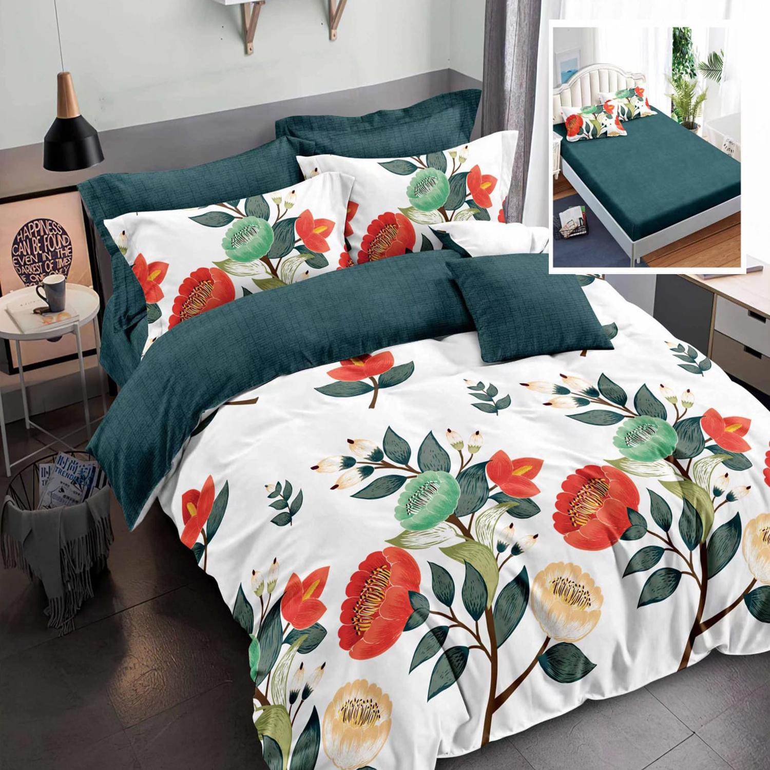 Set lenjerie pat finet HF6P74, material textil, multicolor, 160-180x200 cm, cu husa pat, cearceaf pilota si 4 fete de perna