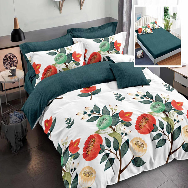 Set lenjerie pat finet HF6P74, material textil, multicolor, 160-180x200 cm, cu husa pat, cearceaf pilota si 4 fete de perna