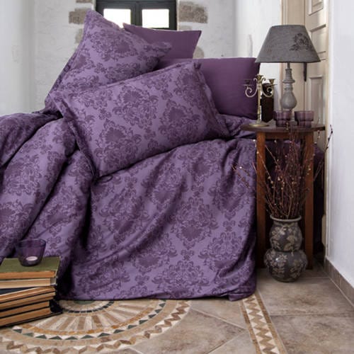 Set lenjerie pat king size KAVALA V2, bumbac, mov, 240x260 cm, cu cearceaf pat, cearceaf pilota si 2 fete de perna