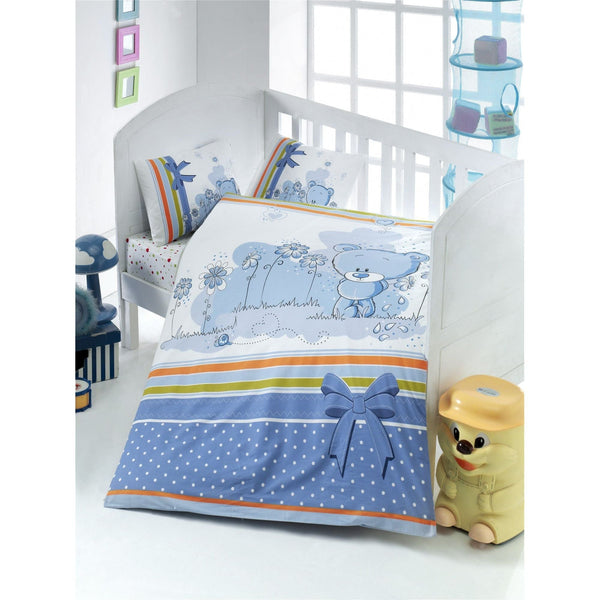 Set lenjerie pat pentru copii BEAR, bumbac, multicolor, 100x150 cm, cu cearceaf pat, cearceaf pilota si 2 fete de perna