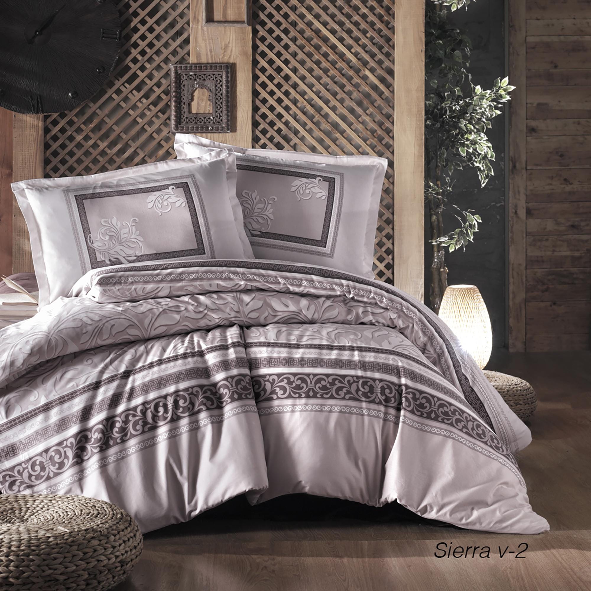 Set lenjerie pat SIERRA V2, bumbac, crem/bej, 240x260 cm, cu cearceaf pat, cearceaf pilota si 2 fete de perna