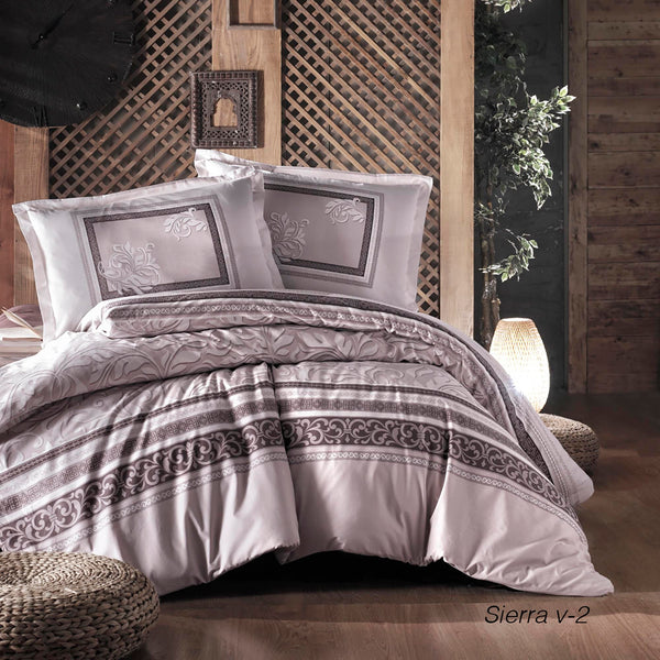 Set lenjerie pat SIERRA V2, bumbac, crem/bej, 240x260 cm, cu cearceaf pat, cearceaf pilota si 2 fete de perna