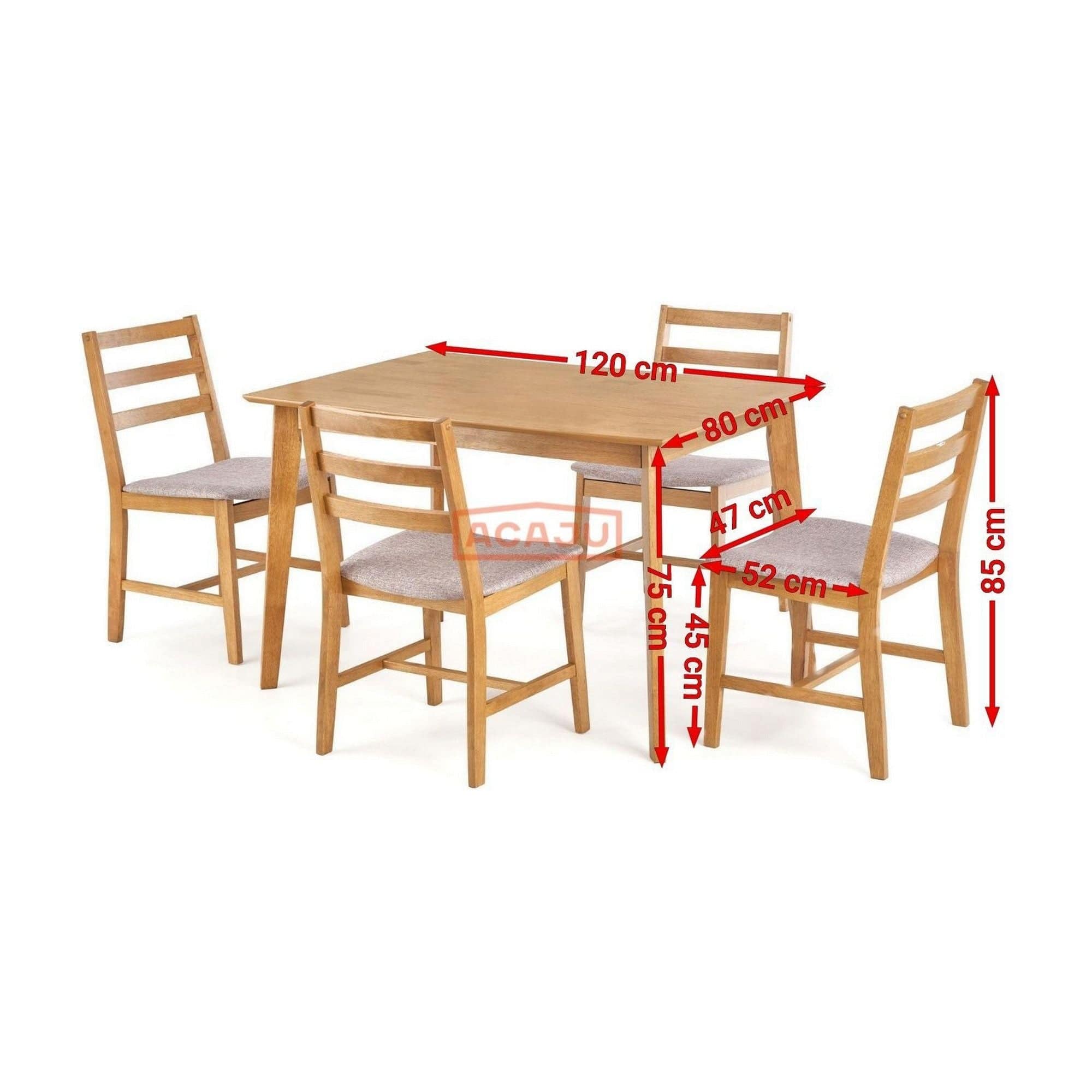 Set masa si 4 scaune CORDOBA, gri/stejar, stofa/lemn