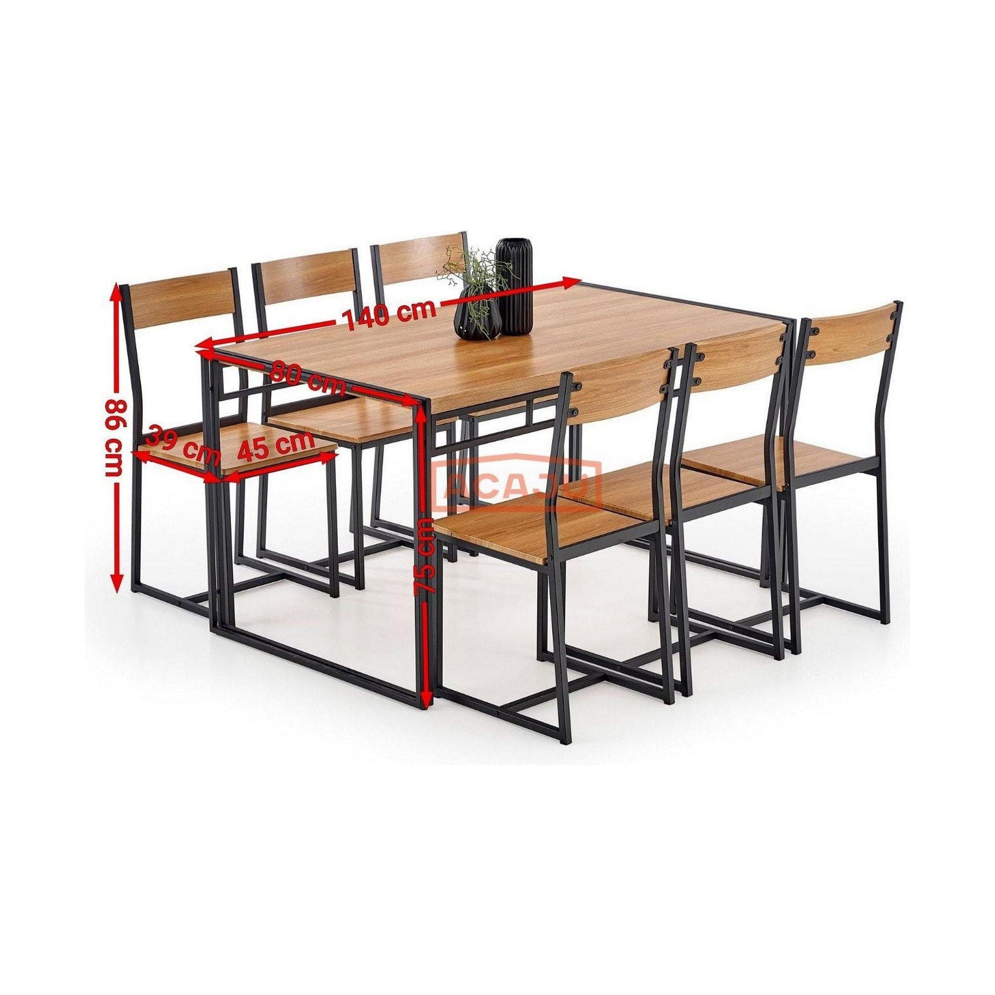 Set masa si 6 scaune BOLIVAR, stejar auriu/negru