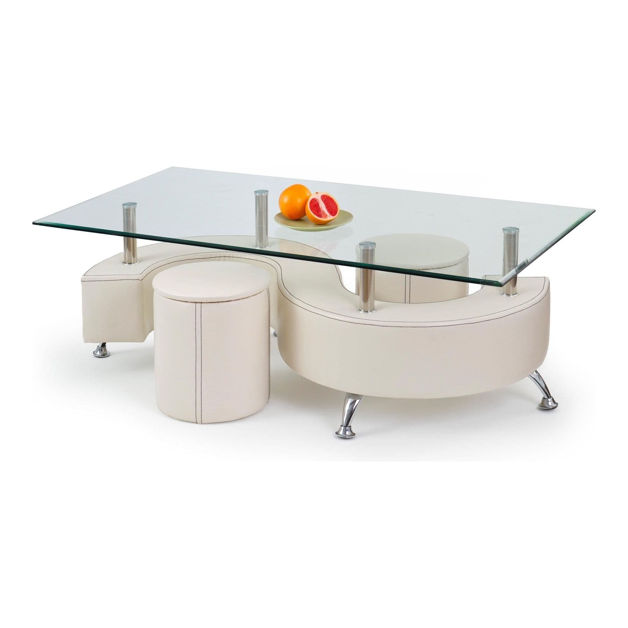 Set masuta cu 2 taburete NINA 3, alb, sticla/otel, 130x70x55 cm