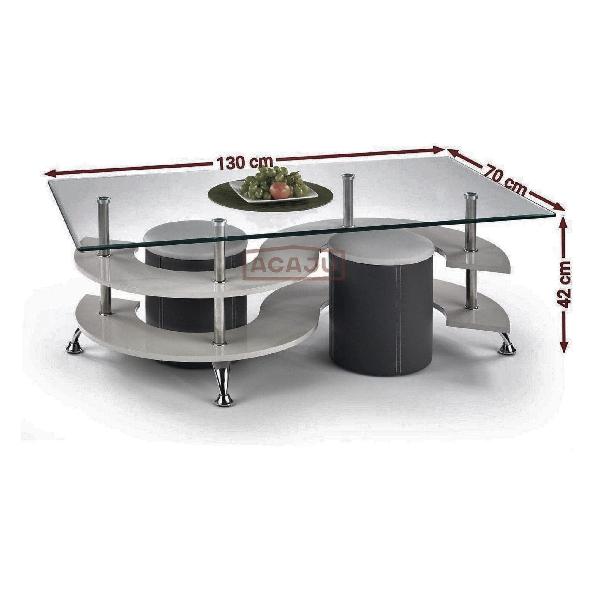 Set masuta cu 2 taburete NINA 5, transparent/crom, 130x70x42 cm