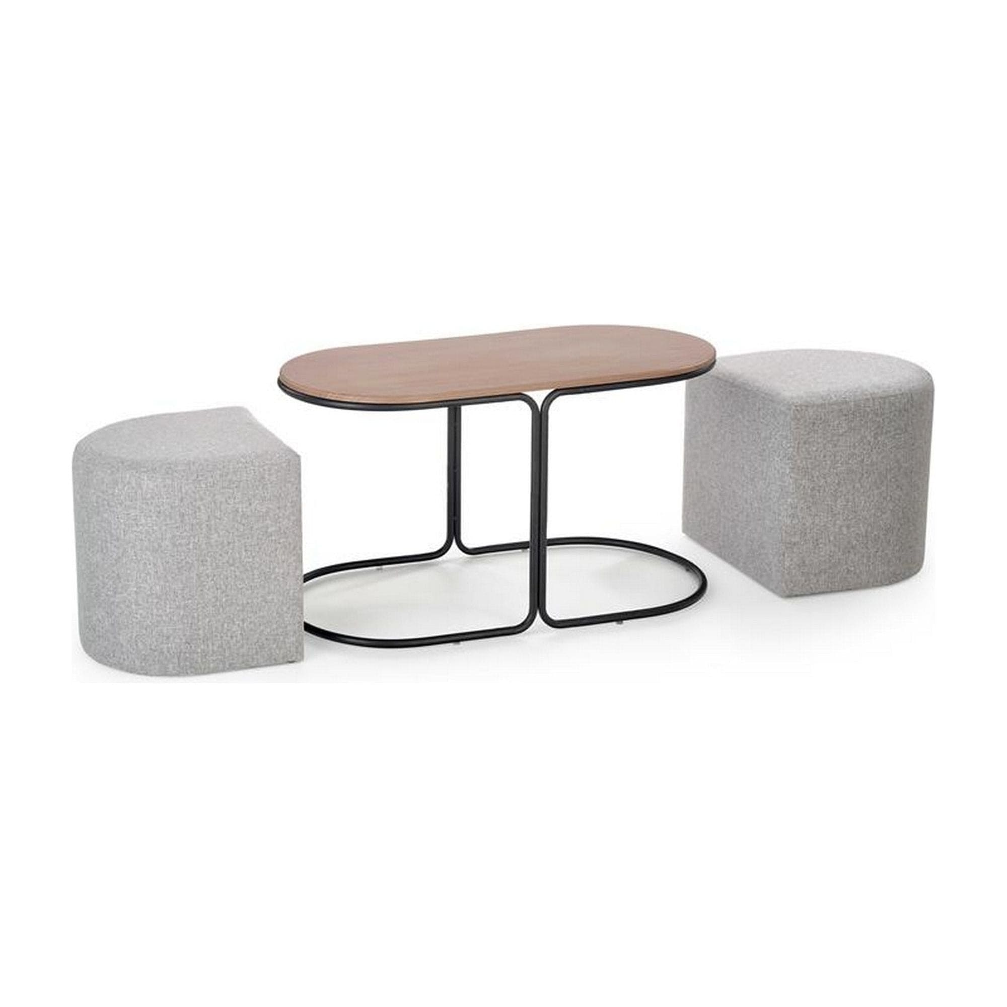 Set masuta cu 2 taburete PAMPA, nuc/gri, 88x43x49 cm