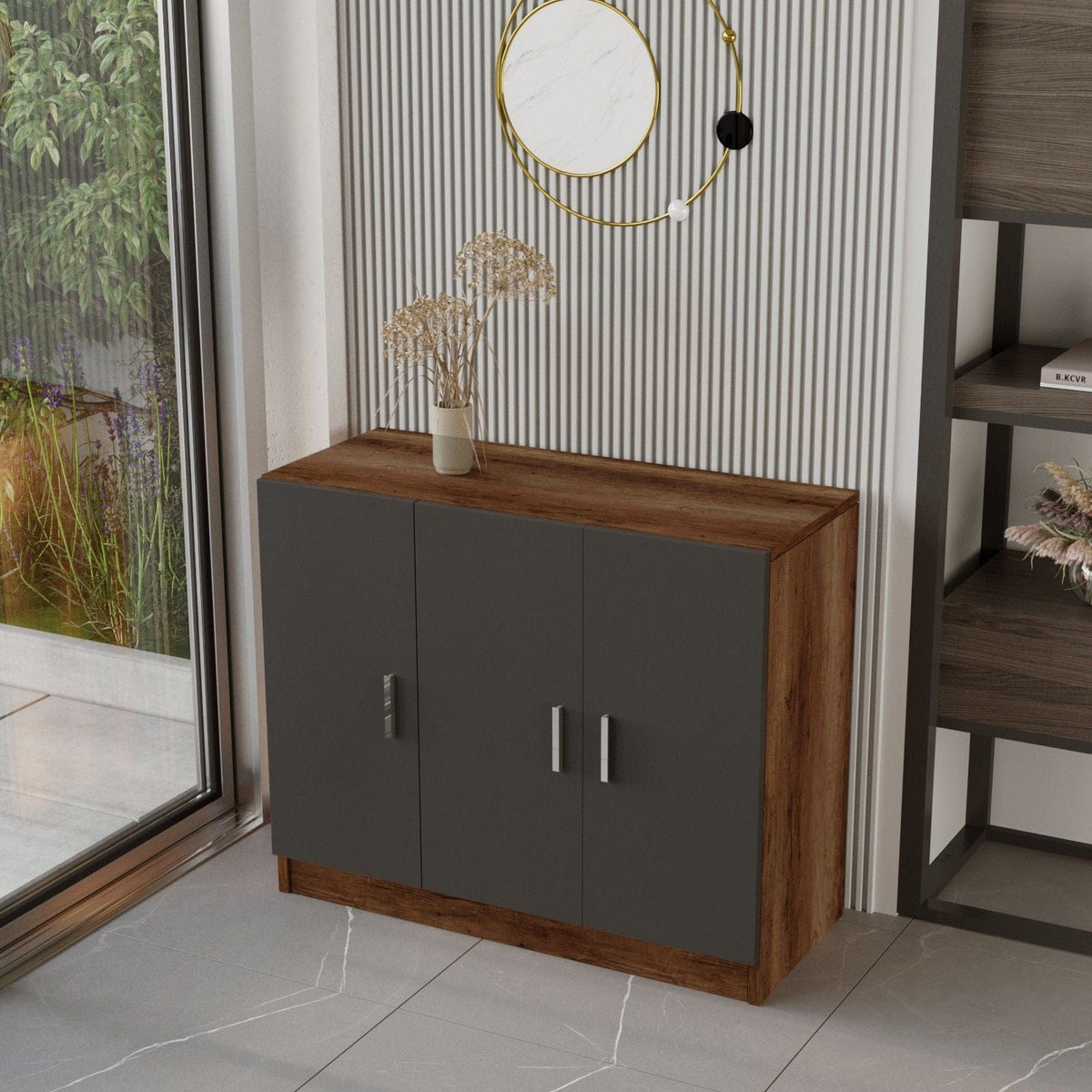 Set mobilier birou VO12 - BA, nuc/gri antracit, PAL melaminat