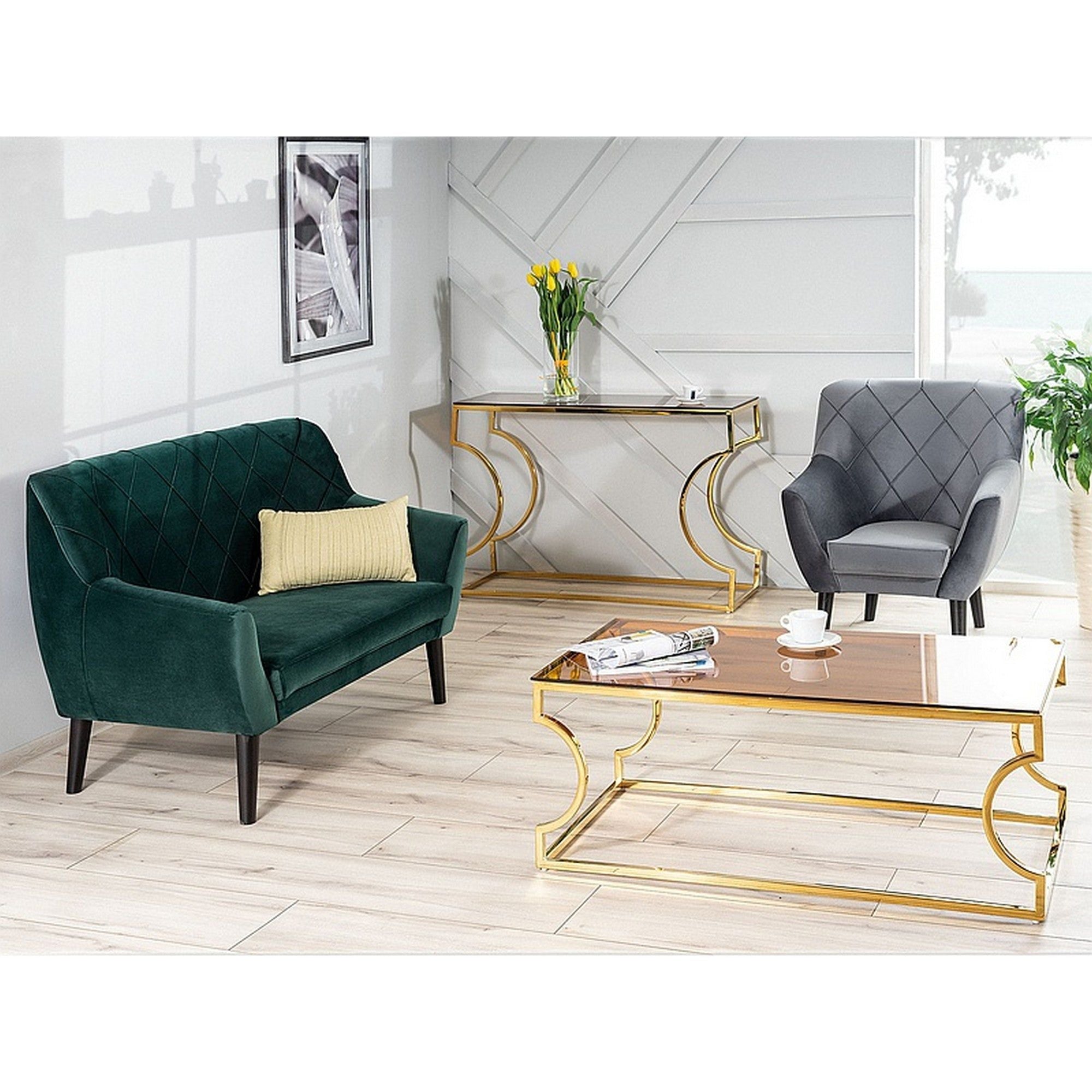 Canapea KIER 2, verde - Bluvel 78, stofa catifelata, 136x75x90 cm