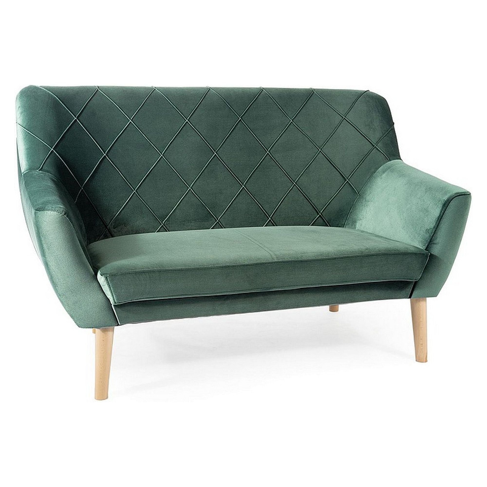 Canapea KIER 2, verde/fag, stofa catifelata/lemn, 136x75x90 cm