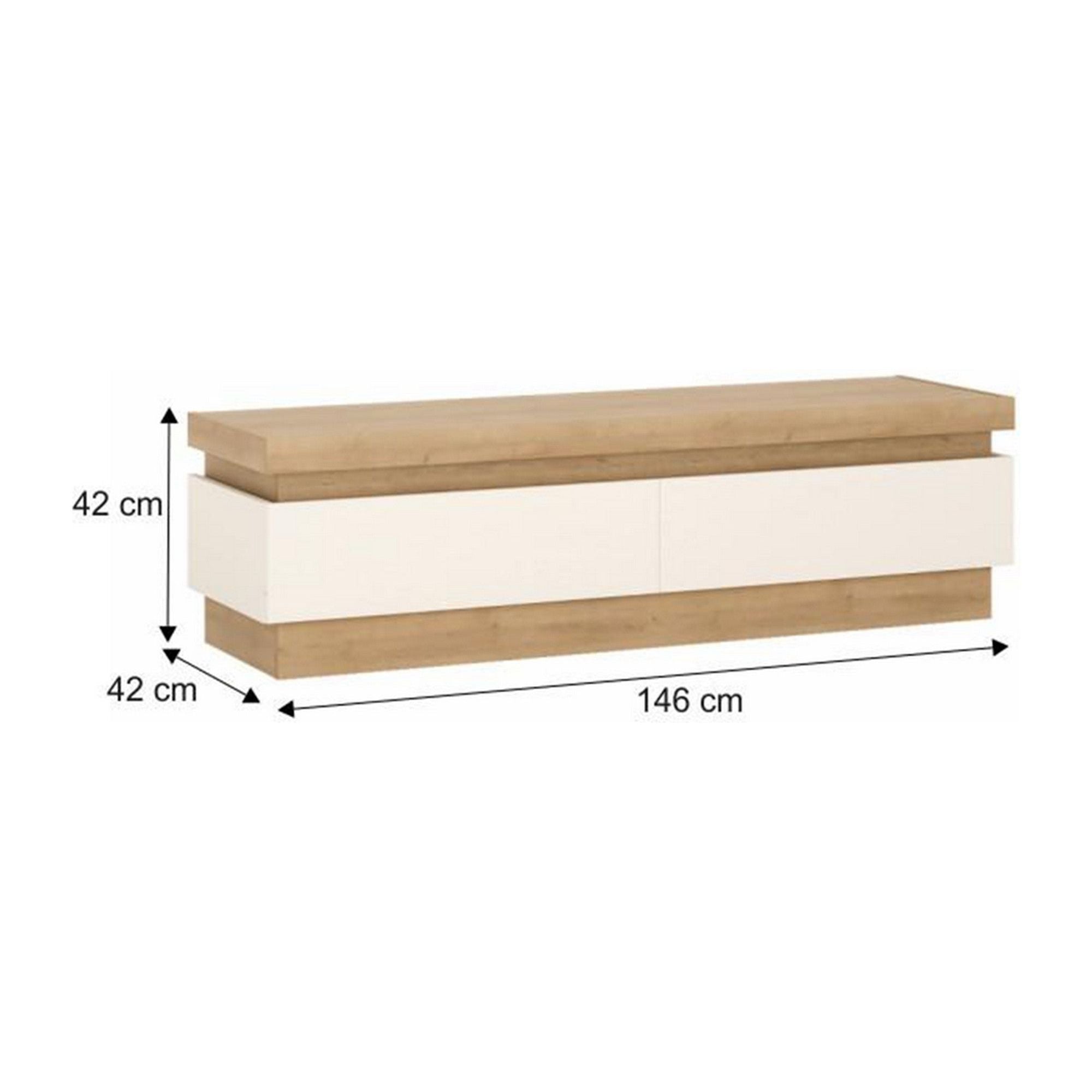 Comoda TV LEONARDO 01, stejar riviera/alb lucios, DTD laminat, 146x42x42 cm