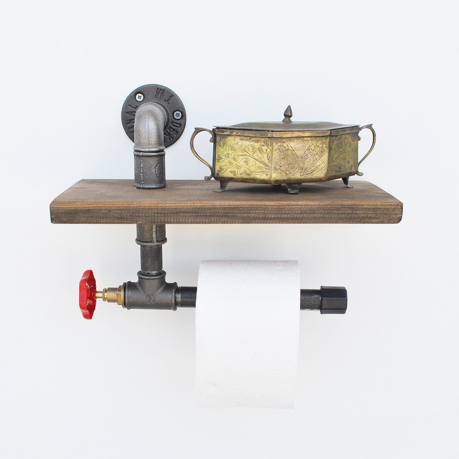 Suport hartie igienica BORURAF 175, stejar inchis/gri inchis, metal/lemn molid, 31x14x22 cm