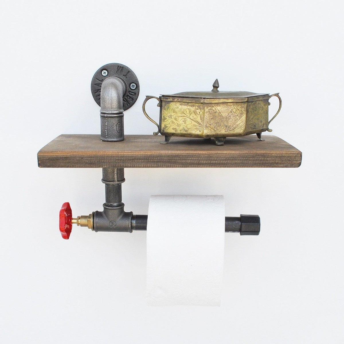 Suport hartie igienica BORURAF 175, stejar inchis/gri inchis, metal/lemn molid, 31x14x22 cm