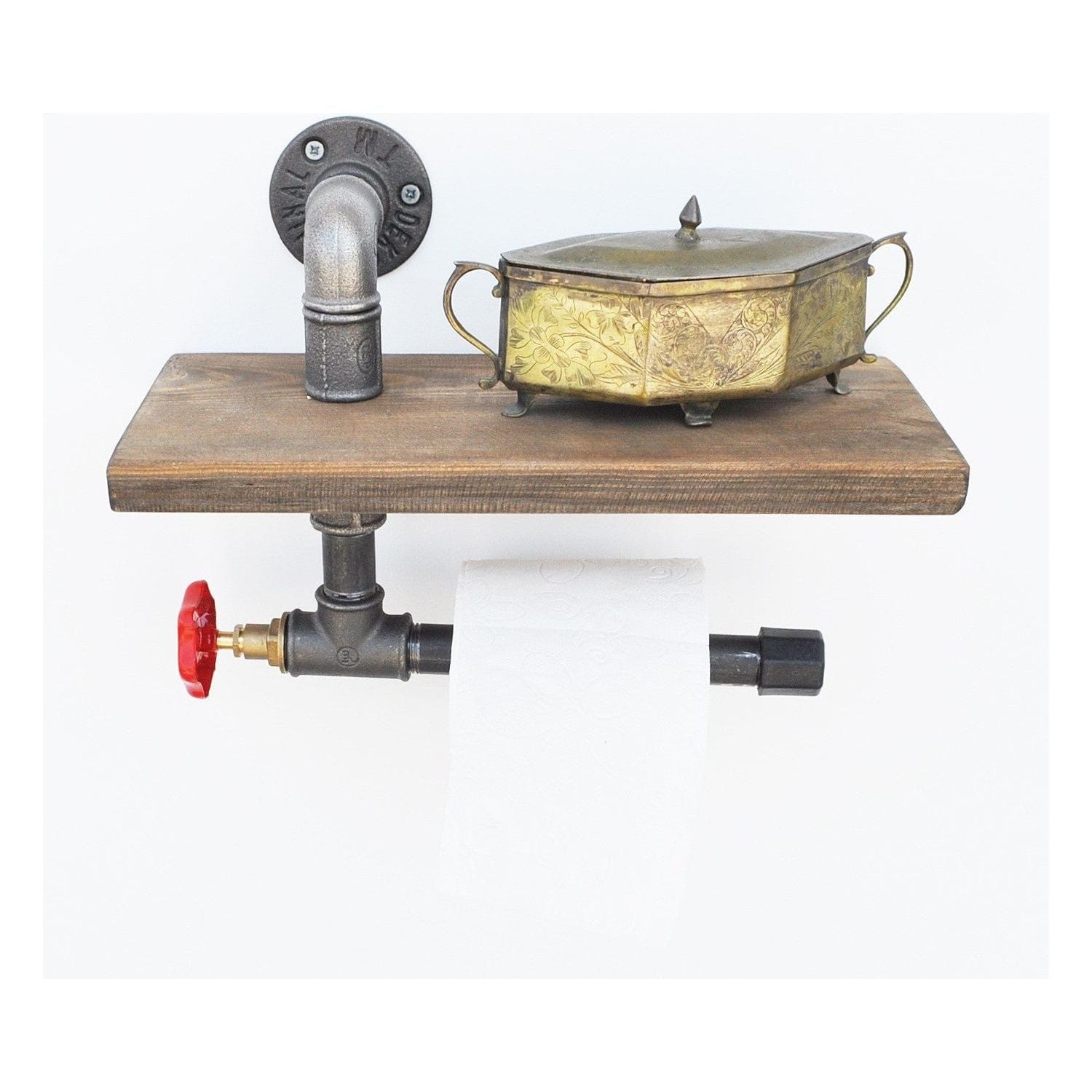 Suport hartie igienica BORURAF 175, stejar inchis/gri inchis, metal/lemn molid, 31x14x22 cm